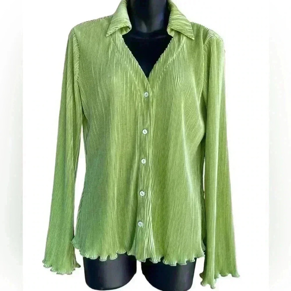 Anthropologie DOLAN women’s Lettuce-Hem Buttondown Top green sz S preloved - Picture 4 of 9